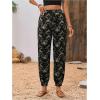 imageMakeMeChic Womens Summer Beach Tropical Printed Pants Hawaiian Palazzo Jogger Pant High Waist TrousersBlack