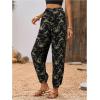 imageMakeMeChic Womens Summer Beach Tropical Printed Pants Hawaiian Palazzo Jogger Pant High Waist TrousersBlack