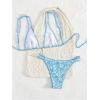 imageMakeMeChic Womens Triangle Thong Bikini Sets High Cut Swimsuit Bathing Suit SwimwearBlue White