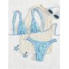 imageMakeMeChic Womens Triangle Thong Bikini Sets High Cut Swimsuit Bathing Suit SwimwearBlue White