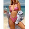 imageMakeMeChic Womens Triangle Thong Bikini Sets High Cut Swimsuit Bathing Suit SwimwearHot Pink Floral