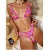 imageMakeMeChic Womens Triangle Thong Bikini Sets High Cut Swimsuit Bathing Suit SwimwearHot Pink Floral