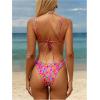 imageMakeMeChic Womens Triangle Thong Bikini Sets High Cut Swimsuit Bathing Suit SwimwearHot Pink Floral