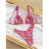 imageMakeMeChic Womens Triangle Thong Bikini Sets High Cut Swimsuit Bathing Suit SwimwearHot Pink Floral