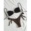 imageMakeMeChic Womens Two Piece Bikini Set Tie Side Ring Backless High Cut Bathing Suit SwimwearBrown