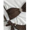 imageMakeMeChic Womens Two Piece Bikini Set Tie Side Ring Backless High Cut Bathing Suit SwimwearBrown