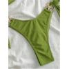 imageMakeMeChic Womens Two Piece Bikini Set Tie Side Ring Backless High Cut Bathing Suit SwimwearGreen