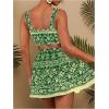 imageMakeMeChic Womens Two Piece Outfit Floral Sleeveless Shirred Tank Crop Top and Skirt SetGreen