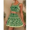 imageMakeMeChic Womens Two Piece Outfit Floral Sleeveless Shirred Tank Crop Top and Skirt SetGreen
