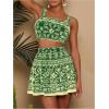 imageMakeMeChic Womens Two Piece Outfit Floral Sleeveless Shirred Tank Crop Top and Skirt SetGreen
