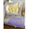 imageMakeMeChic Womens Two Piece Outfits Scoop Neck Patched Crop Tops Colorblock Track Shorts SetYellow Purple