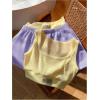 imageMakeMeChic Womens Two Piece Outfits Scoop Neck Patched Crop Tops Colorblock Track Shorts SetYellow Purple