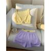 imageMakeMeChic Womens Two Piece Outfits Scoop Neck Patched Crop Tops Colorblock Track Shorts SetYellow Purple