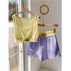 imageMakeMeChic Womens Two Piece Outfits Scoop Neck Patched Crop Tops Colorblock Track Shorts SetYellow Purple