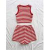 imageMakeMeChic Womens Two Piece Outfits Striped Crew Neck Tank Crop Tops and Shorts SetRed and White