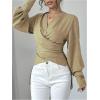 imageMakeMeChic Womens V Neck Wrap Long Sleeve Blouse Shirt Top Asymmetrical High Low BlousesApricot