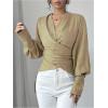 imageMakeMeChic Womens V Neck Wrap Long Sleeve Blouse Shirt Top Asymmetrical High Low BlousesApricot
