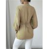 imageMakeMeChic Womens V Neck Wrap Long Sleeve Blouse Shirt Top Asymmetrical High Low BlousesApricot