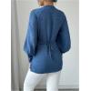 imageMakeMeChic Womens V Neck Wrap Long Sleeve Blouse Shirt Top Asymmetrical High Low BlousesBlue