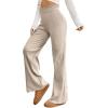 imageMakeMeChic Womens Wide Leg Pants Ribbed Knit High Waist Casual Lounge PantsApricot