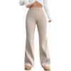 imageMakeMeChic Womens Wide Leg Pants Ribbed Knit High Waist Casual Lounge PantsApricot