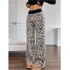 imageMakeMeChic Womens Wide Leg Pants Ribbed Knit High Waist Casual Lounge PantsBeige