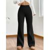 imageMakeMeChic Womens Wide Leg Pants Ribbed Knit High Waist Casual Lounge PantsBlack