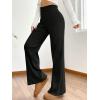 imageMakeMeChic Womens Wide Leg Pants Ribbed Knit High Waist Casual Lounge PantsBlack
