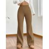 imageMakeMeChic Womens Wide Leg Pants Ribbed Knit High Waist Casual Lounge PantsBrown