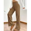 imageMakeMeChic Womens Wide Leg Pants Ribbed Knit High Waist Casual Lounge PantsBrown