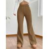 imageMakeMeChic Womens Wide Leg Pants Ribbed Knit High Waist Casual Lounge PantsBrown
