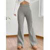 imageMakeMeChic Womens Wide Leg Pants Ribbed Knit High Waist Casual Lounge PantsGrey