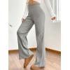 imageMakeMeChic Womens Wide Leg Pants Ribbed Knit High Waist Casual Lounge PantsGrey