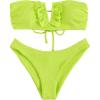 imageMakeMeChic Womens 2 Piece Bandeau Swimsuit Ruffle Trim Lace Up Bikini Set Strapless Bathing SuitsLime Green