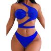 imageMakeMeChic Womens 2 Piece Bathing Suits Cut Out Ring Linked One Shoulder Bikini Sets SwimsuitsBlue