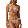 imageMakeMeChic Womens 2 Piece Bikini Set Metallic Halter Ruffle Tie Side Push Up Bathing SuitLight Pink