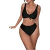 imageMakeMeChic Womens 2 Piece Bikini Set Swimsuit Knot Front V Neck High Waist Bathing SuitsBlack