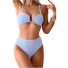 imageMakeMeChic Womens 2 Piece Bikini Sets Striped Print Spaghetti Strap Rib Knit High Waist SwimsuitBlue and White