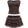 imageMakeMeChic Womens 2 Piece Club Outfit Leopard Print Strapless Ruched Tube Top and Ruffle Tiered Mini Shorts SetBrown