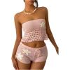 imageMakeMeChic Womens 2 Piece Crochet Outfits Strapless Starfish Lace Up Backless Tube Crop Top Shorts SetPink