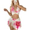 imageMakeMeChic Womens 2 Piece Floral Cover Up Set Halter Ruched Crop Tops and Ruffle Split Skirt CoverupsPink and White