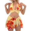 imageMakeMeChic Womens 2 Piece Floral Cover Up Set Halter Ruched Crop Tops and Ruffle Split Skirt CoverupsYellow
