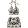 imageMakeMeChic Womens 2 Piece Outfits Floral Embroidery Halter Tie Open Back Crop Tops and Bodycon Skirt SetMulticolor