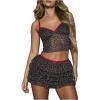 imageMakeMeChic Womens 2 Piece Outfits Leopard Print bow knot Cami Top and Ruffle Tiered Mini Skirt SetsMulticolor