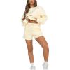 imageMakeMeChic Womens 2 Piece Outfits Long Sleeve Sweatshirts and Drawstring Shorts Sweatsuit SetsApricot