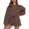 imageMakeMeChic Womens 2 Piece Outfits Long Sleeve Sweatshirts and Drawstring Shorts Sweatsuit SetsCoffee Brown