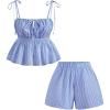 imageMakeMeChic Womens 2 Piece Outfits Striped Tie Shoulder Peplum Shirred Camisole and Shorts SetBlue