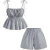 imageMakeMeChic Womens 2 Piece Outfits Striped Tie Shoulder Peplum Shirred Camisole and Shorts SetBlue a