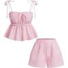imageMakeMeChic Womens 2 Piece Outfits Striped Tie Shoulder Peplum Shirred Camisole and Shorts SetPink