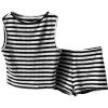 imageMakeMeChic Womens 2 Piece Summer Outfit Striped Crew Neck Tank Crop Top and Mini Shorts SetBlack and White